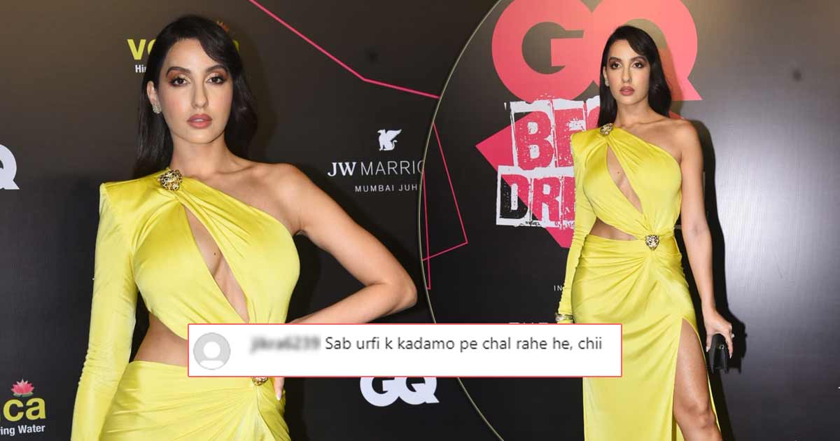 नोरा फतेही ने पीले रंग के बॉडी-फिटिंग गाउन में Br*asts Netizens ट्रोल