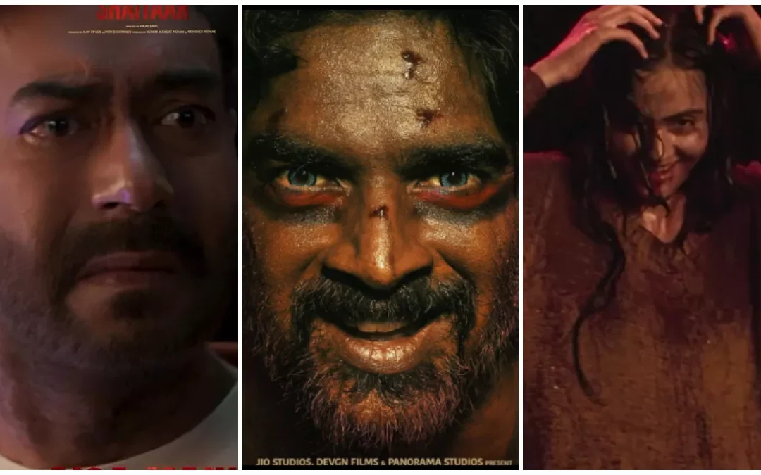 शैतान - अजय देवगन और आर माधवन के साथ हॉरर फिल्म का पोस्टर"